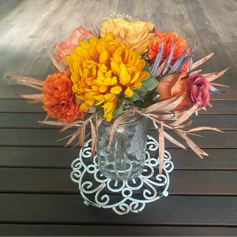 Hand-Tied Permanent Floral Bouquet Decor | Sunflower, Marigolds, Roses, and Mums